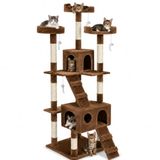BAKAJI Krabpaal voor katten, sisalboom, speelplaats, kattenhuis, krassen, spijkers, hoogte 170 cm (bruin)