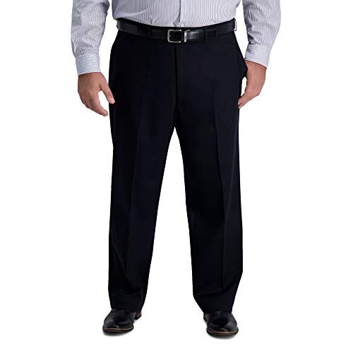 Haggar B&T Men's Premium No-Wrinkle Pants - Classic Fit - Flat Front - Expandable Waist - Khaki Casual Pants - Black - 54W / 30L