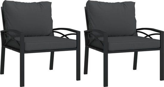 Tuinstoelen met grijze kussens 2 st 68x76x79 cm staal