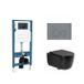 QeramiQ Dely Swirl Toiletset - reservoir encastré Qeramiq Flush - abattant avec fonction de frein de chute - plaque de commande en plastique gris clair - boutons ronds - noir mat