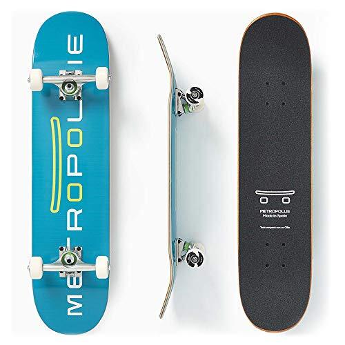 Metropollie Compleet skateboard, blauw, skateboard voor kinderen, meisjes, jongeren, volwassenen, 7-laags, 100% Canadees esdoornhout, ABEC-5-kogellagers, 52 mm en schuurpapier