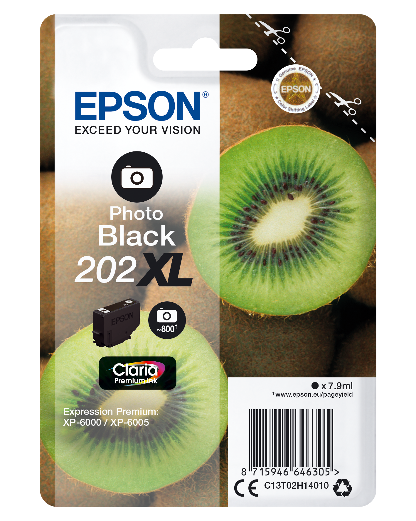 Epson Kiwi Singlepack Photo Black 202XL Claria Premium Ink single pack / foto zwart