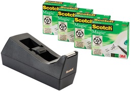 Scotch Plakbandhouder c38 + 4rol magic tape 19mmx33m zwart