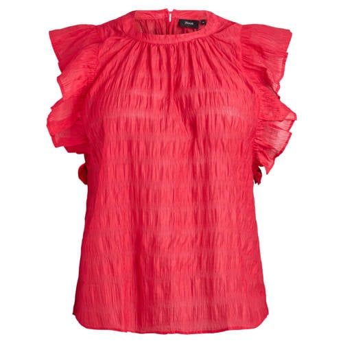 Zizzi Rechtvallend Blousetop met Ruches Plus Size - Rood