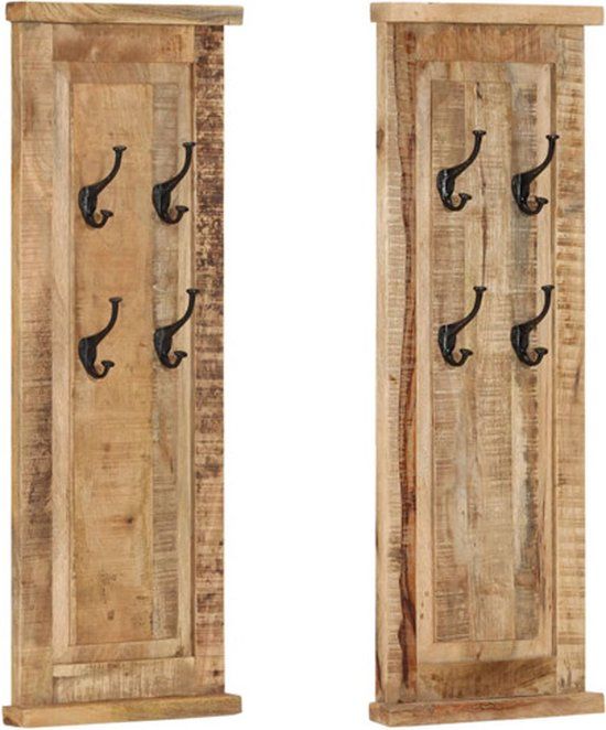 vidaXL Kapstokken - 2 st - 38x100 cm - massief mangohout - groen