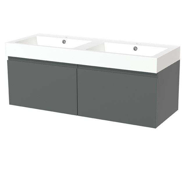 Maxaro Badkamermeubel 120cm Modulo Middengrijs 2 Lades Greeploos Wastafel Mineraalmarmer