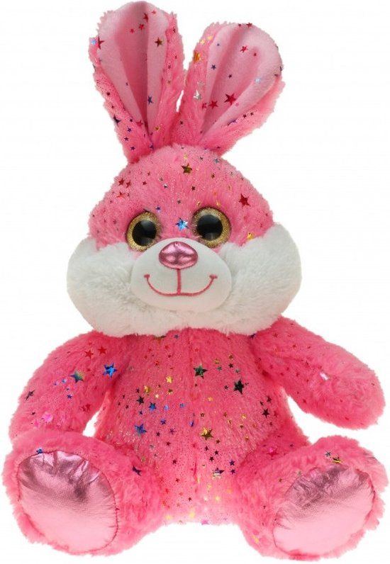 Heunec Roze Pluche Paashaas Knuffel met Metallic Sterretjes - 25 cm
