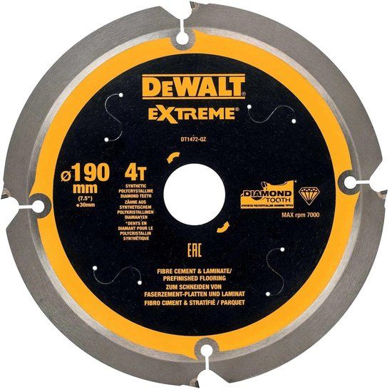 DeWalt Accessoires Cirkelzaagblad voor Cementplaten | Ø 190mm 4T - DT1472-QZ