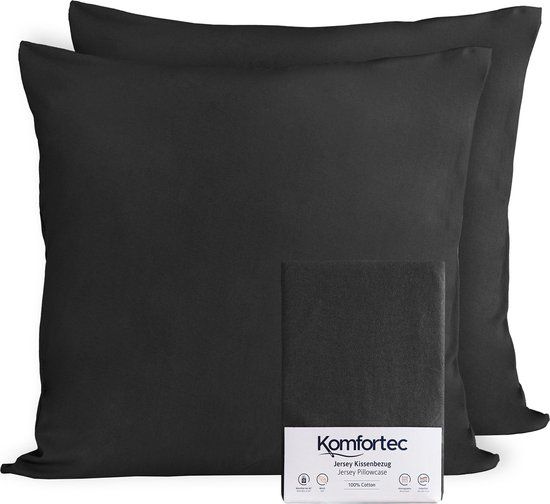 Komfortec Set van 2 Premium Jersey Kussenslopen 50x50 cm - Superzachte Kussenhoes – 100% Katoen – 150 g/m² - Zwart