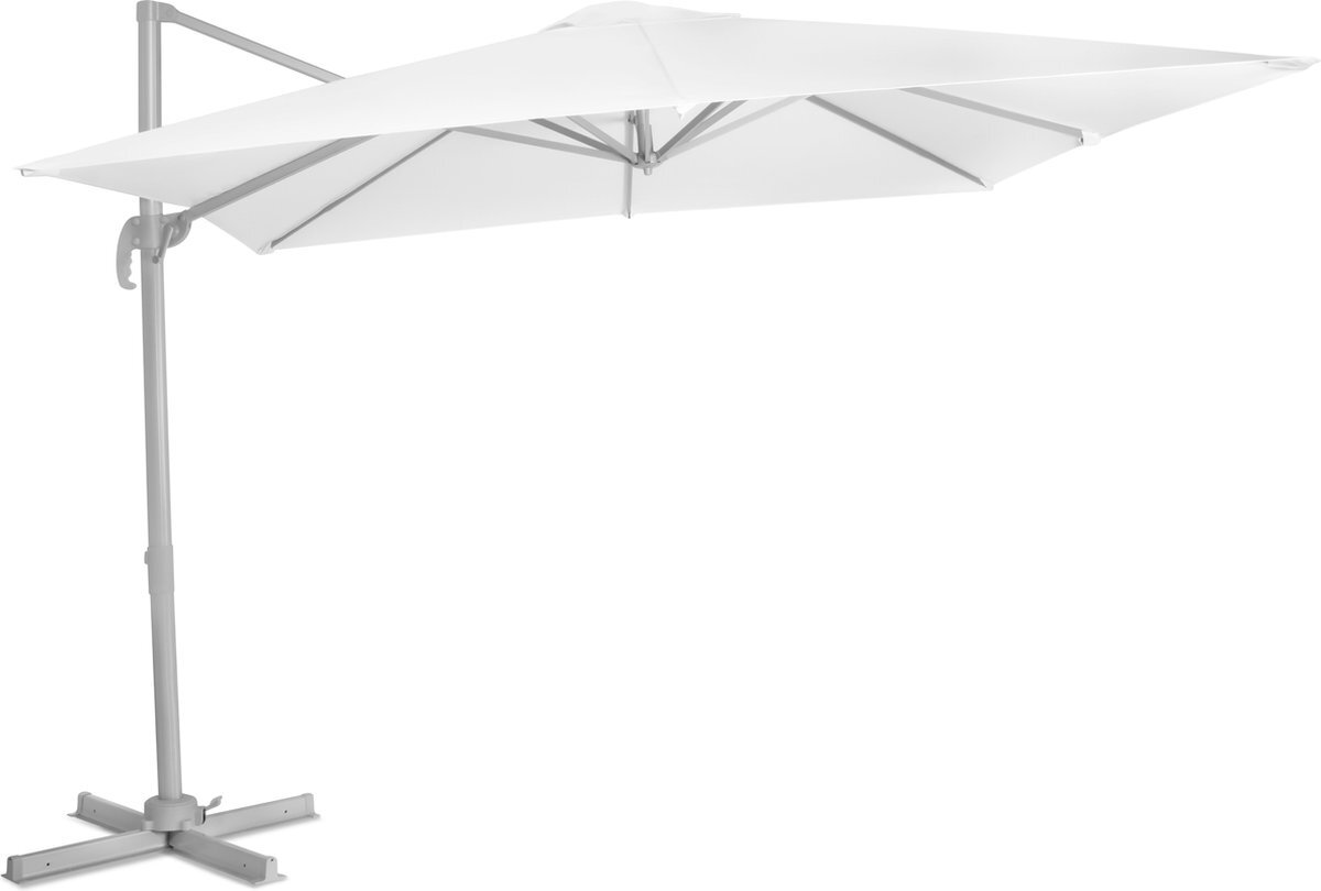 VONROC GARDEN VONROC Premium Zweefparasol Pisogne 300x300cm - Duurzame parasol – 360 ° Draaibaar - Kantelbaar – UV werend doek - Wit – Incl. beschermhoes