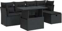 vidaXL 6-delige Loungeset met kussens, polyrattan, zwart