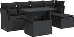 vidaXL Loungeset met kussens, polyrotan, zwart