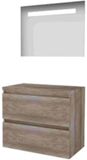Basic Line Economic 46 Ensemble de meubles de salle de bain - 80 x 46 cm - Sans poignée - 2 tiroirs - Plan vasque - Miroir avec éclairage LED - Scotch Oak