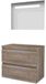 Basic Line Economic 46 Ensemble de meubles de salle de bain - 80 x 46 cm - Sans poignée - 2 tiroirs - Plan vasque - Miroir avec éclairage LED - Scotch Oak