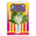 Afie 68-1046-A kaart met envelop geel Muguet geluksbrenger met lieveheersbeestje van hout, handbeschilderd 1 mei in roze glanzend 13 witte klokjes bloemenboeket party lente