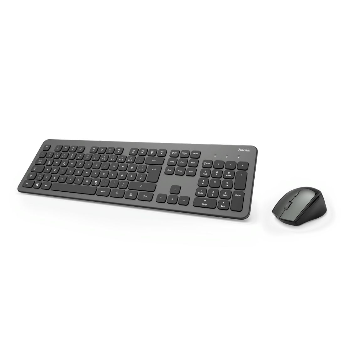 Hama KMW-700 Draadloos toetsenbord, muisset (QWERTZ-toetsenindeling, draadloze ergonomische muis, 2,4 GHz, USB-ontvanger), Windows Keyboard, draadloze muis-toetsenbord-set, zwart antraciet