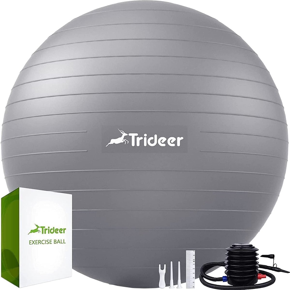 trideer - extra sterke yoga bal - Zilver 48-55 cm - Met Pomp - gymnastiekbal, pilatesbal, zitbal voor kantoor, balans, yoga, fitness bal, zwangerschapsbal, balansstoel in de sportschool, thuis of op kantoor