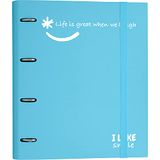 Grafoplás 88101333. Ringband met 4 gestanste ringen met reserveonderdeel, A4, hemelsblauw, gevoerd karton, FSC-papier, inclusief scheidingswanden, Carpebook Like Smile