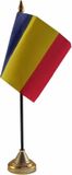 Merkloos / Sans marque Shoppartners Bv Vlag Roemenië tafelvlaggetje - 10 x 15 cm - met gouden standaard - Hoogte 27 cm