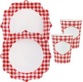 Santex Boeren ruitjes feest wegwerp servies set - 10x bordjes / 10x bekers - Oktoberfest