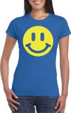 Bellatio Decorations Verkleed shirt dames - Smile / Emoticon - blauw - carnaval/foute party - feestkleding S