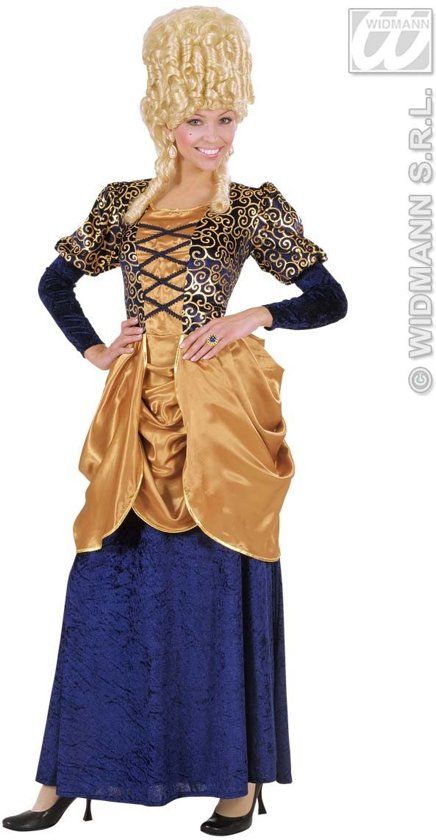 Widmann Middeleeuwen & Renaissance Kostuum Elegante Markiezin Fluweel Blauw Kostuum Vrouw Medium Carnaval kostuum Verkleedkleding