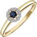 Lucardi Dames Ring saffier en 12 diamanten 0,08ct - Ring - Cadeau - 14 Karaat Goud - Geelgoud