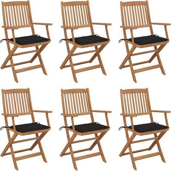VidaXL Tuinstoelen 6 stuks met kussens, acaciahout, zwart