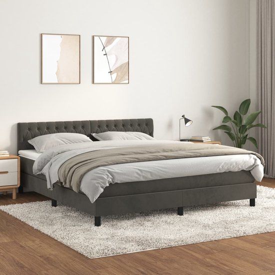 vidaXL Boxspring met Matras Fluweel Donkergrijs 180x200 cm
