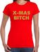 Bellatio Decorations Foute Kerst t-shirt - x-mas bitch - goud / glitter - rood - dames - kerstkleding / kerst outfit M