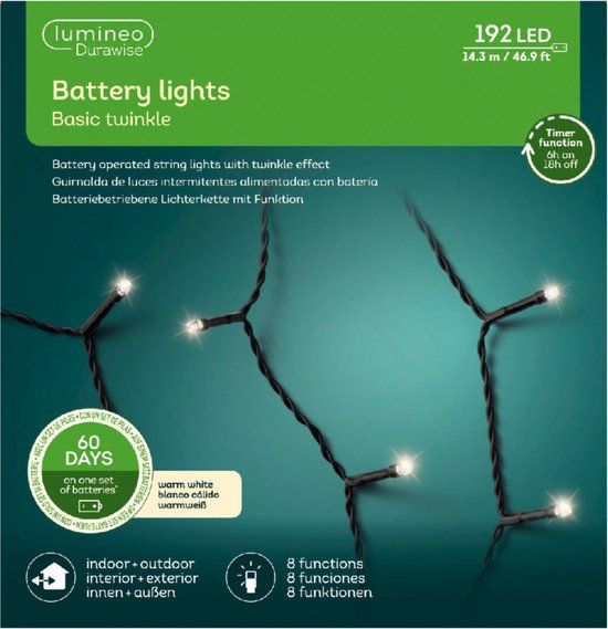 Decoris Kerstverlichting - 192 LED lampjes - Warm wit - Buiten - Op batterij