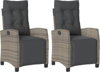 vidaXL Fauteuils de jardin 2 pièces réglables avec repose-pieds poly rotin gris