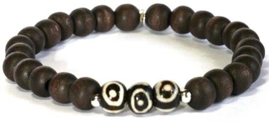 Heaven Eleven - heren armband - Hout met Tibetaanse kraal 8mm- 21cm voor andere maten zie omschrijving