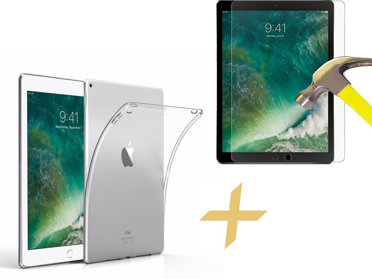 iCall iPad 9.7 2017 / 2018 Hoes Transparant TPU Siliconen + Screenprotector Gehard Glas