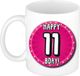 Bellatio Decorations Verjaardag cadeau mok - 11 jaar - drinkbeker - roze - wiel - 300 ml - keramiek