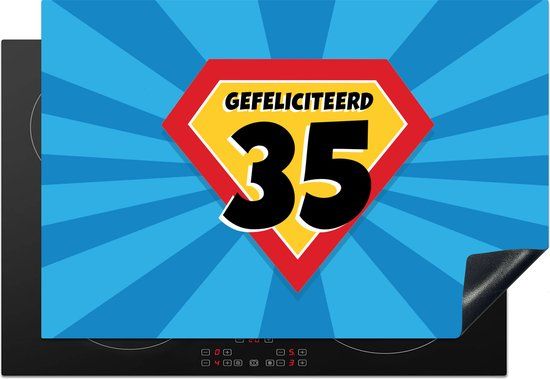 KitchenYeah® Inductie beschermer 77x51 cm - Feest - 35 jaar verjaardag - Superheldencape - Inductie kookplaat accessoire