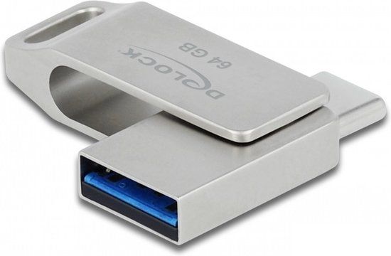 Delock 54075 USB Flash Drive - 64GB - USB-C & USB-A 3.2 Gen 1 - Silver