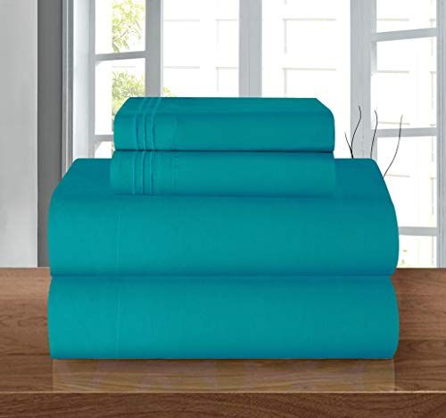 Elegance Linen 1500 Thread Count Wrinkle Resistant Ultra Soft Luxury 4-Piece Sheet Set, Deep Pocket up to 16" - Multiple Sizes and Colors, California King, Turquoise