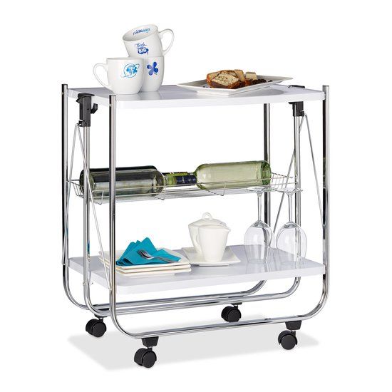 Relaxdays Serveerwagen - Inklapbaar - 2 Plateaus - Metaal - Wit