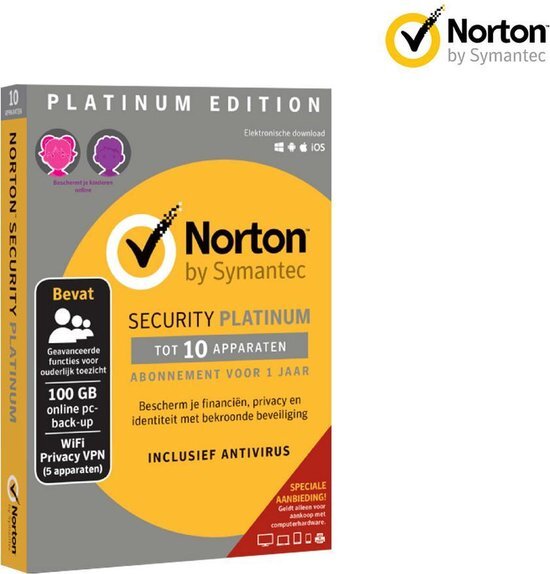 Norton Security (Platinum Edition) - 1 jaar/10 apparaten/100 GB back-up