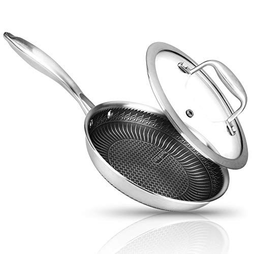 NUTRICHEF 20,3 cm roestvrijstalen koekenpan - Triply Kitchenware Roer Bakpan Keukenkookgerei met Dakin Etching Non-Stick Coating, Krasbestendig Verhoogd Honingraat Vuur Getextureerd Patroon - NC3PL8