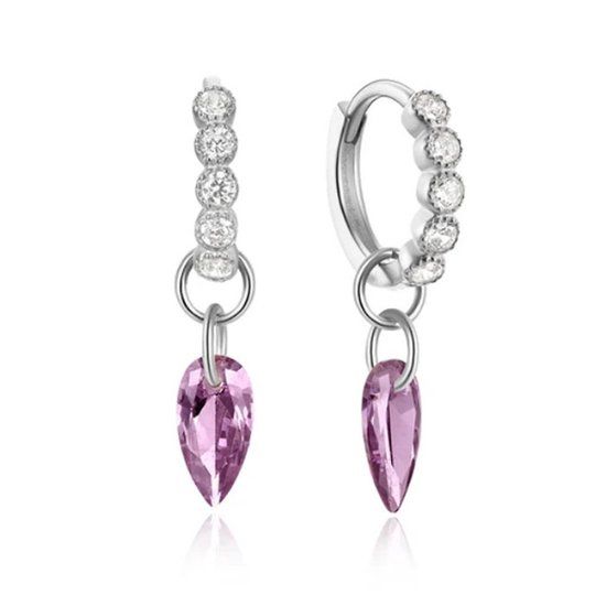 Elenza AMS Luxe Elenza Zilveren Oorbellen met Paarse en Witte Zirkonia – Verfijnde Dames Sieraden