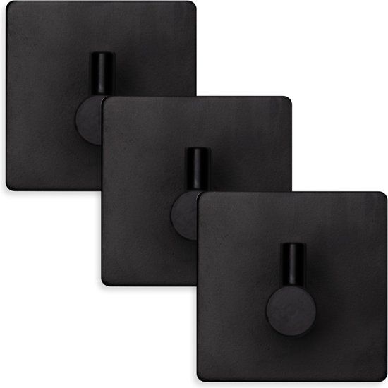 EAVY Handdoekhaakjes Zelfklevend Zwart - 3x Zelfklevende Haakjes - Handdoekhouder - Plakhaakjes - Wandhaak