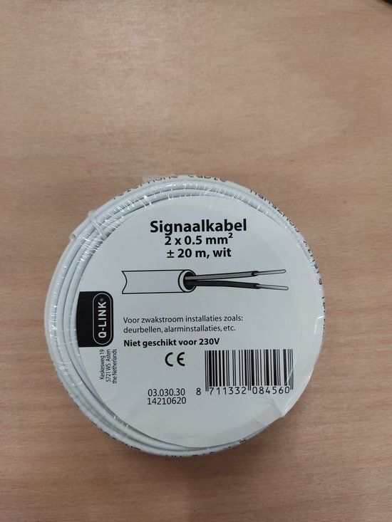 Q-Link SIGNAALKABEL 2X0.5 WIT 20M
