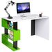 BAKAJI Bureau met boekenkast, 3 etages, werktafel, deur, PC, frame en tafelblad van hout, MDF, meubels, kantoor, modern design, afmetingen: 120 x 60 x 75 cm (groen)