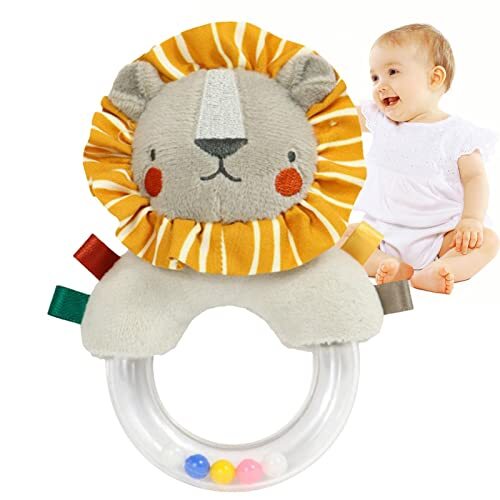 Eastuy Baby's Rammelaar Knuffels, Vos/leeuw/konijn pluche knuffeldier pluche speelgoed met rammelaar ring, Handgreep Sensorisch speelgoed voor vroege ontwikkeling voor auto, wieg, kinderwagen