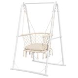 YITAHOME Hangstoel met frame, max. belasting 150 kg, stabiel stalen frame, hangschommel met kussen, 105 x 93 x 160 cm, hangstoel met 2 haken voor terras, balkon en tuin, wit
