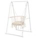 YITAHOME Hangstoel met frame, max. belasting 150 kg, stabiel stalen frame, hangschommel met kussen, 105 x 93 x 160 cm, hangstoel met 2 haken voor terras, balkon en tuin, wit