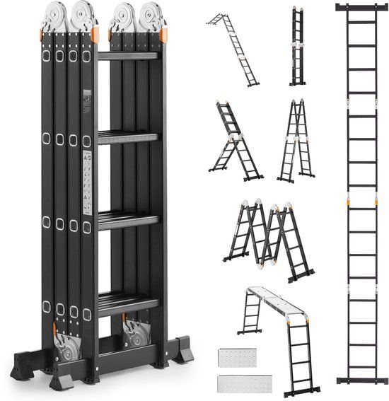 Vevor Multifunctionele Ladder 7-in-1 4 Treden Aluminium 465cm
