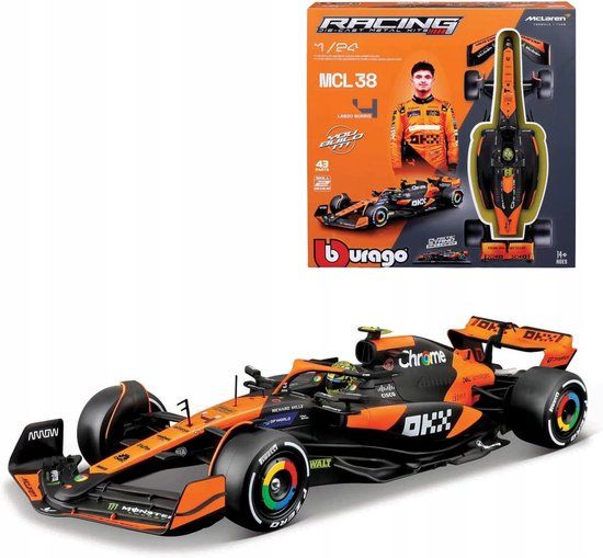 Bburago 1:24 2024 Race McLaren MCL38 met helm, Norris #4